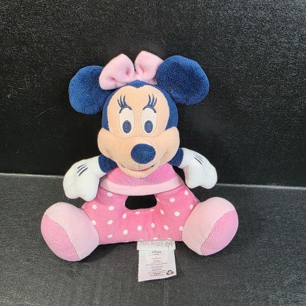 Disney Baby Minnie Mouse Plush Rattle Pink Polka Dot Disney Store 8" Triangle